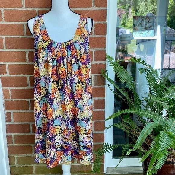 Ali Ro Colorful Floral Pleated Silk Dress Sz 12 - Picture 2 of 10